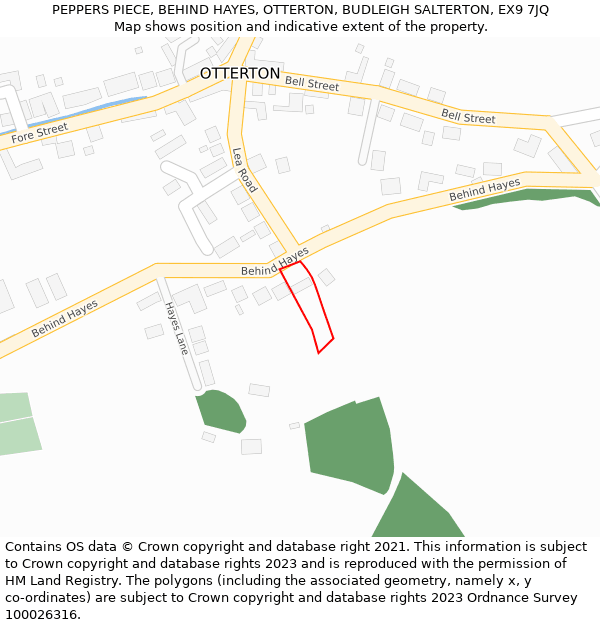 PEPPERS PIECE, BEHIND HAYES, OTTERTON, BUDLEIGH SALTERTON, EX9 7JQ: Location map and indicative extent of plot