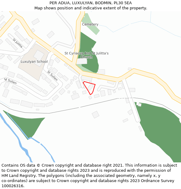 PER ADUA, LUXULYAN, BODMIN, PL30 5EA: Location map and indicative extent of plot