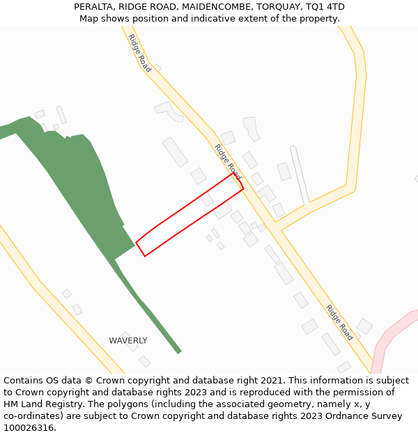 PERALTA, RIDGE ROAD, MAIDENCOMBE, TORQUAY, TQ1 4TD: Location map and indicative extent of plot