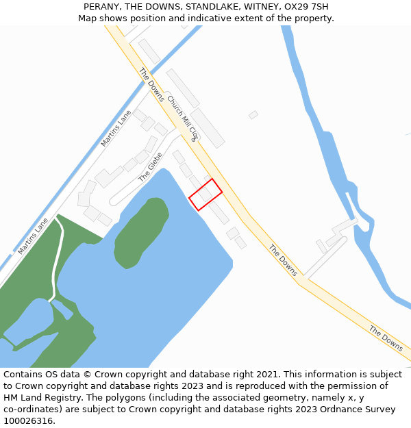 PERANY, THE DOWNS, STANDLAKE, WITNEY, OX29 7SH: Location map and indicative extent of plot