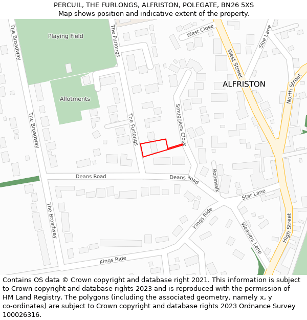PERCUIL, THE FURLONGS, ALFRISTON, POLEGATE, BN26 5XS: Location map and indicative extent of plot