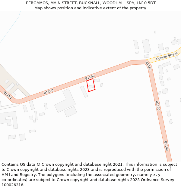 PERGAMOS, MAIN STREET, BUCKNALL, WOODHALL SPA, LN10 5DT: Location map and indicative extent of plot