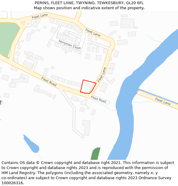 PERINS, FLEET LANE, TWYNING, TEWKESBURY, GL20 6FL: Location map and indicative extent of plot