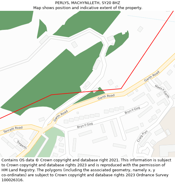 PERLYS, MACHYNLLETH, SY20 8HZ: Location map and indicative extent of plot