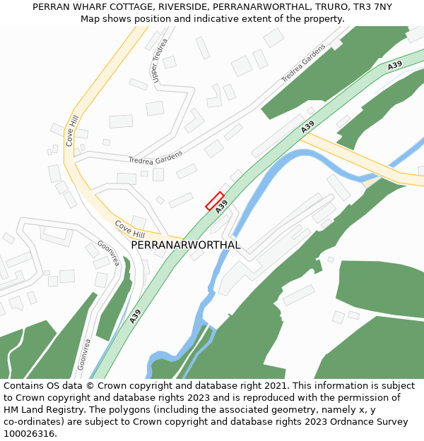 PERRAN WHARF COTTAGE, RIVERSIDE, PERRANARWORTHAL, TRURO, TR3 7NY: Location map and indicative extent of plot