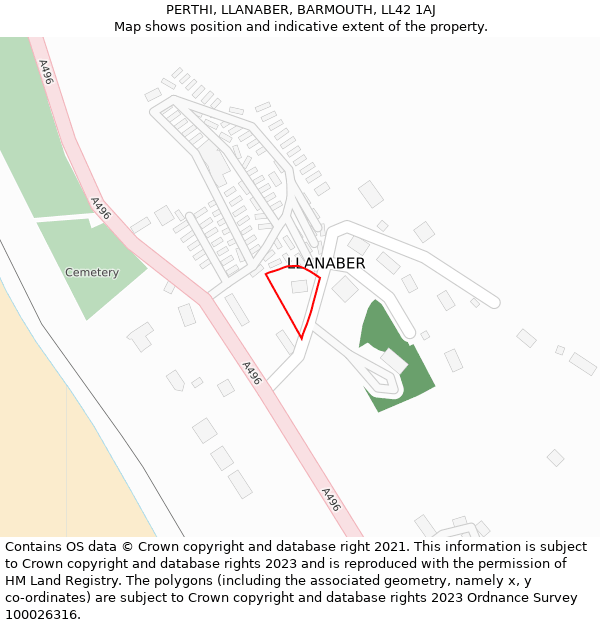 PERTHI, LLANABER, BARMOUTH, LL42 1AJ: Location map and indicative extent of plot