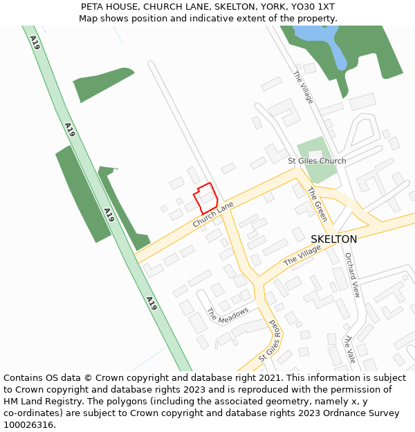 PETA HOUSE, CHURCH LANE, SKELTON, YORK, YO30 1XT: Location map and indicative extent of plot