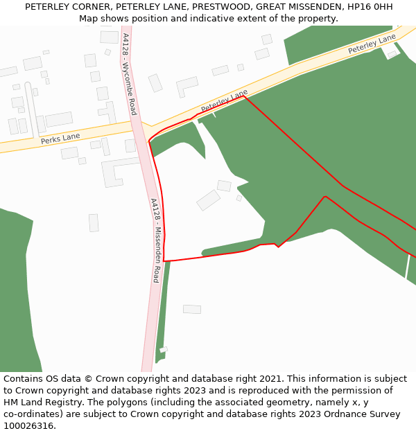 PETERLEY CORNER, PETERLEY LANE, PRESTWOOD, GREAT MISSENDEN, HP16 0HH: Location map and indicative extent of plot
