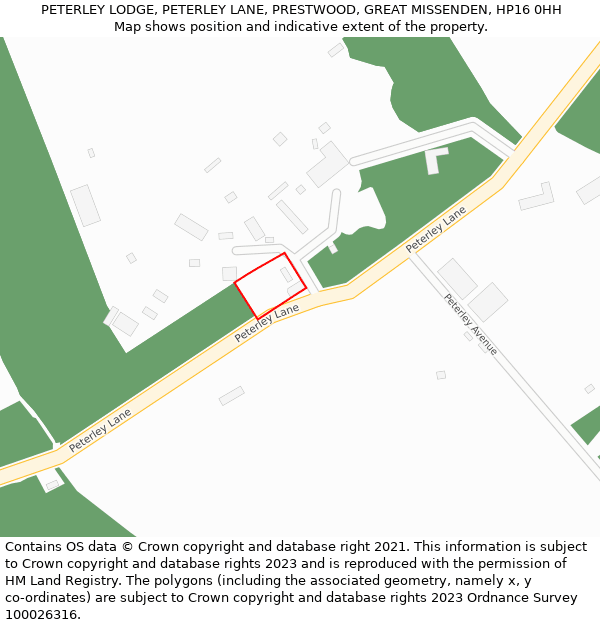 PETERLEY LODGE, PETERLEY LANE, PRESTWOOD, GREAT MISSENDEN, HP16 0HH: Location map and indicative extent of plot