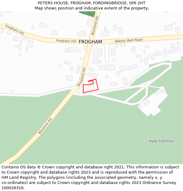 PETERS HOUSE, FROGHAM, FORDINGBRIDGE, SP6 2HT: Location map and indicative extent of plot