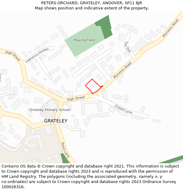 PETERS ORCHARD, GRATELEY, ANDOVER, SP11 8JR: Location map and indicative extent of plot