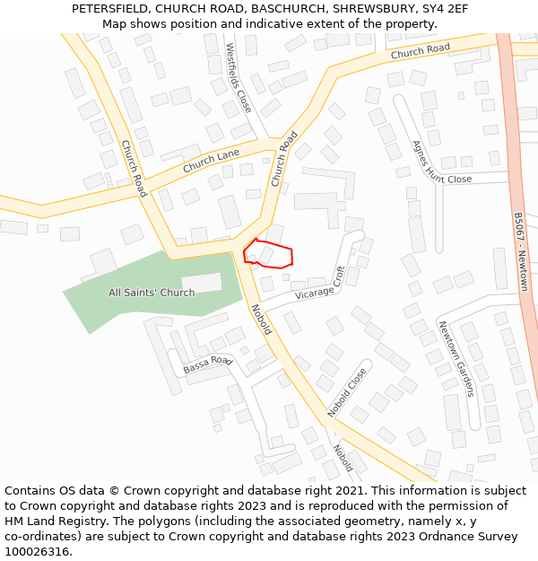 PETERSFIELD, CHURCH ROAD, BASCHURCH, SHREWSBURY, SY4 2EF: Location map and indicative extent of plot