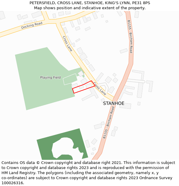 PETERSFIELD, CROSS LANE, STANHOE, KING'S LYNN, PE31 8PS: Location map and indicative extent of plot