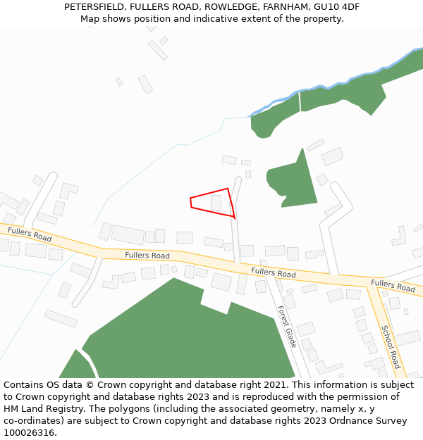 PETERSFIELD, FULLERS ROAD, ROWLEDGE, FARNHAM, GU10 4DF: Location map and indicative extent of plot