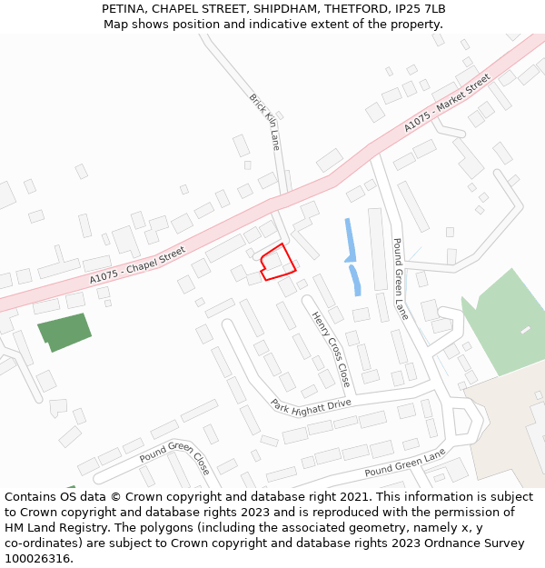 PETINA, CHAPEL STREET, SHIPDHAM, THETFORD, IP25 7LB: Location map and indicative extent of plot