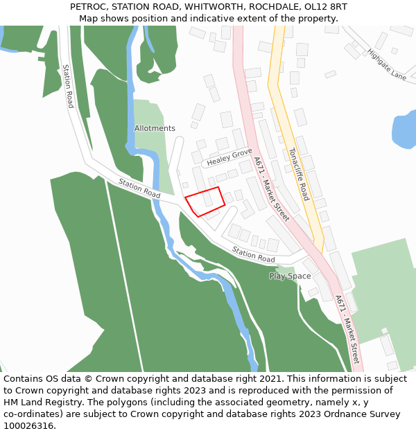 PETROC, STATION ROAD, WHITWORTH, ROCHDALE, OL12 8RT: Location map and indicative extent of plot