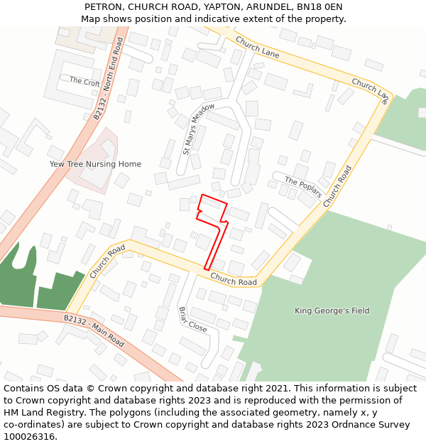 PETRON, CHURCH ROAD, YAPTON, ARUNDEL, BN18 0EN: Location map and indicative extent of plot