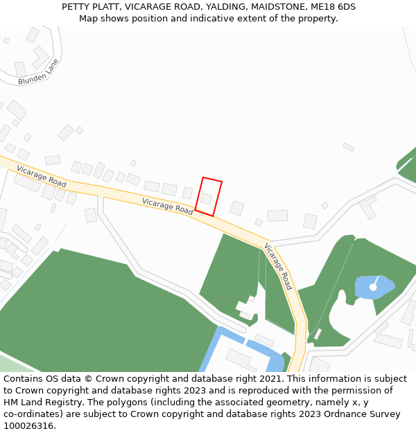 PETTY PLATT, VICARAGE ROAD, YALDING, MAIDSTONE, ME18 6DS: Location map and indicative extent of plot