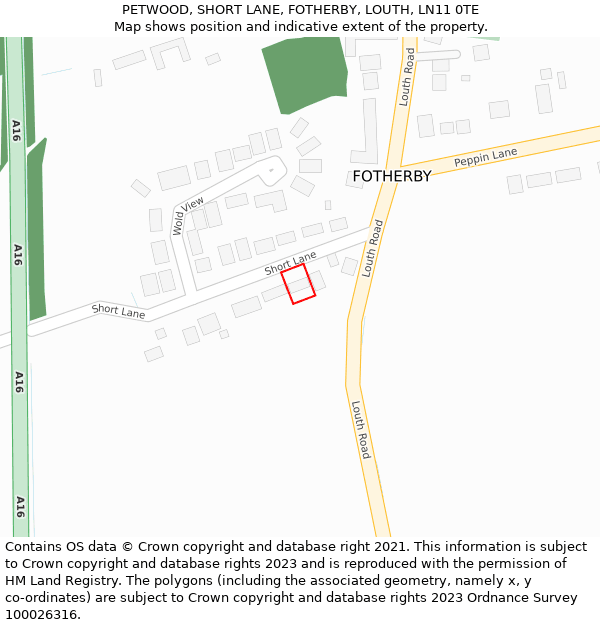 PETWOOD, SHORT LANE, FOTHERBY, LOUTH, LN11 0TE: Location map and indicative extent of plot