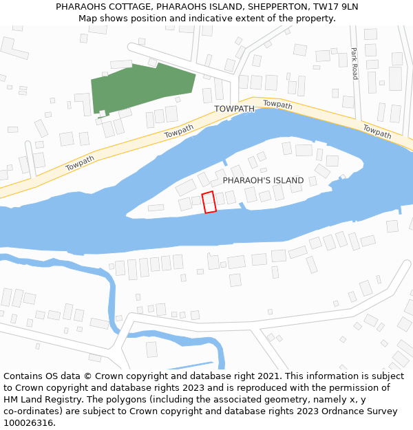 PHARAOHS COTTAGE, PHARAOHS ISLAND, SHEPPERTON, TW17 9LN: Location map and indicative extent of plot
