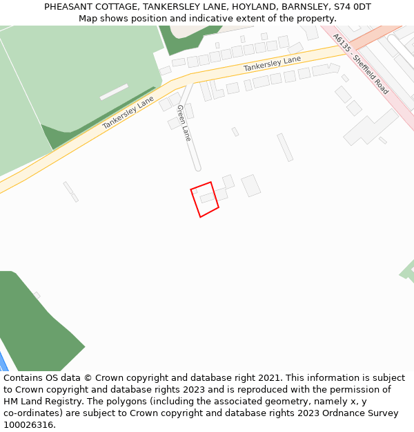 PHEASANT COTTAGE, TANKERSLEY LANE, HOYLAND, BARNSLEY, S74 0DT: Location map and indicative extent of plot