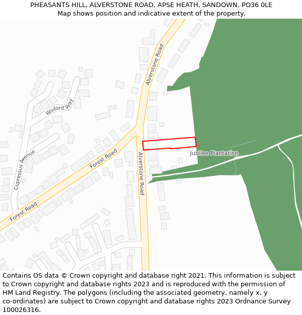 PHEASANTS HILL, ALVERSTONE ROAD, APSE HEATH, SANDOWN, PO36 0LE: Location map and indicative extent of plot