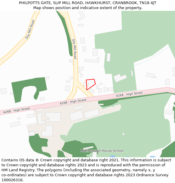 PHILPOTTS GATE, SLIP MILL ROAD, HAWKHURST, CRANBROOK, TN18 4JT: Location map and indicative extent of plot