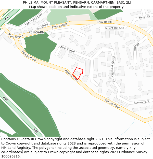 PHILSIMA, MOUNT PLEASANT, PENSARN, CARMARTHEN, SA31 2LJ: Location map and indicative extent of plot