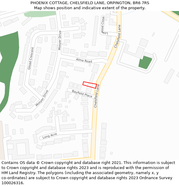 PHOENIX COTTAGE, CHELSFIELD LANE, ORPINGTON, BR6 7RS: Location map and indicative extent of plot
