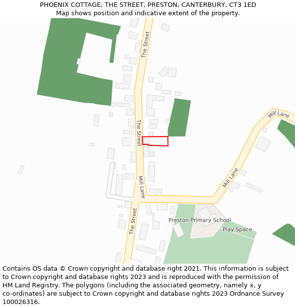PHOENIX COTTAGE, THE STREET, PRESTON, CANTERBURY, CT3 1ED: Location map and indicative extent of plot