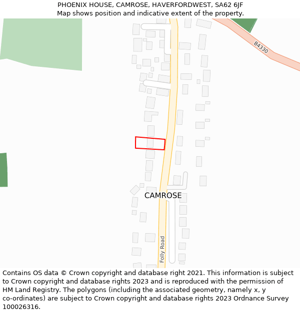 PHOENIX HOUSE, CAMROSE, HAVERFORDWEST, SA62 6JF: Location map and indicative extent of plot