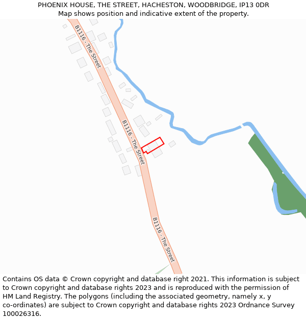 PHOENIX HOUSE, THE STREET, HACHESTON, WOODBRIDGE, IP13 0DR: Location map and indicative extent of plot