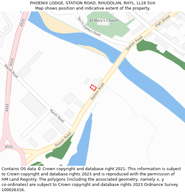 PHOENIX LODGE, STATION ROAD, RHUDDLAN, RHYL, LL18 5UA: Location map and indicative extent of plot