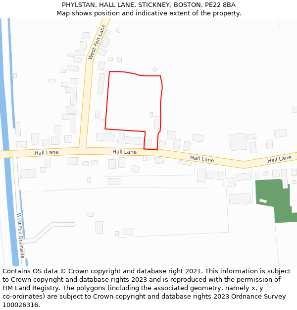 PHYLSTAN, HALL LANE, STICKNEY, BOSTON, PE22 8BA: Location map and indicative extent of plot
