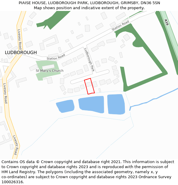 PIAISE HOUSE, LUDBOROUGH PARK, LUDBOROUGH, GRIMSBY, DN36 5SN: Location map and indicative extent of plot