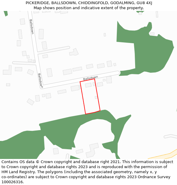 PICKERIDGE, BALLSDOWN, CHIDDINGFOLD, GODALMING, GU8 4XJ: Location map and indicative extent of plot