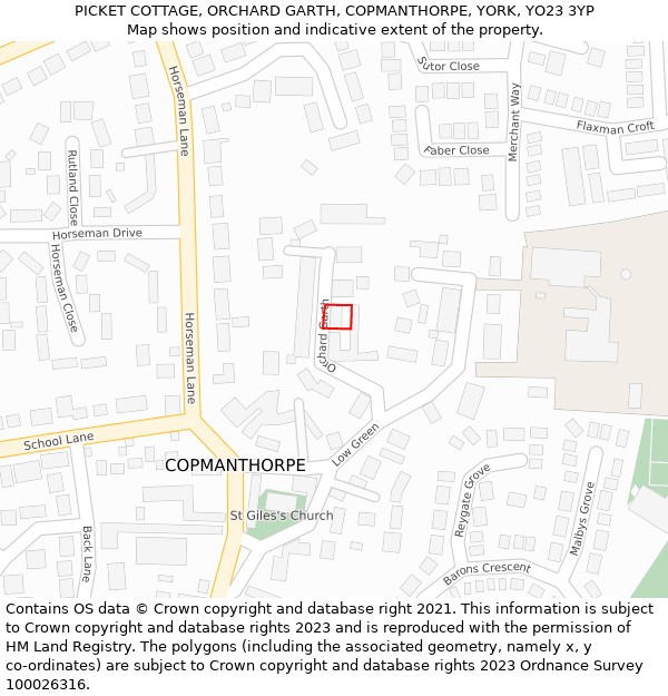 PICKET COTTAGE, ORCHARD GARTH, COPMANTHORPE, YORK, YO23 3YP: Location map and indicative extent of plot