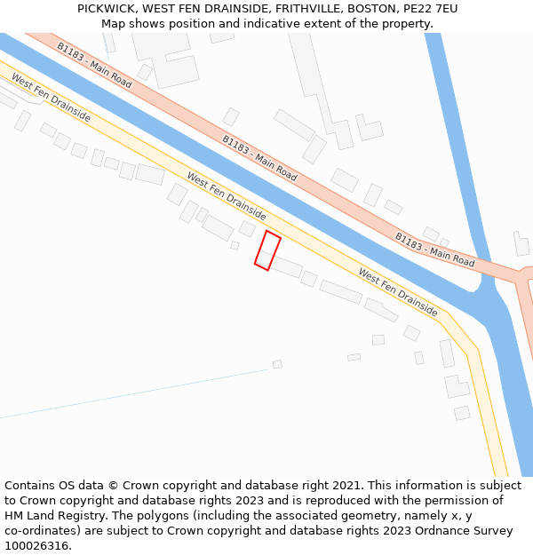 PICKWICK, WEST FEN DRAINSIDE, FRITHVILLE, BOSTON, PE22 7EU: Location map and indicative extent of plot