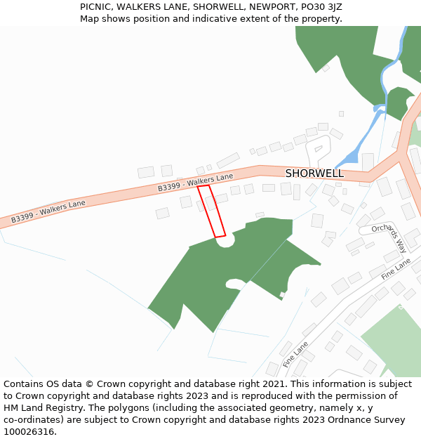 PICNIC, WALKERS LANE, SHORWELL, NEWPORT, PO30 3JZ: Location map and indicative extent of plot