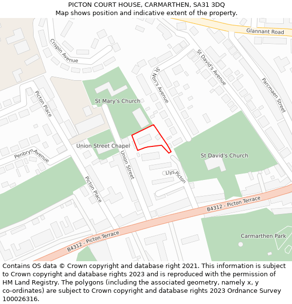 PICTON COURT HOUSE, CARMARTHEN, SA31 3DQ: Location map and indicative extent of plot