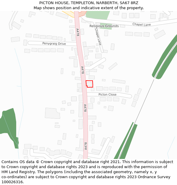 PICTON HOUSE, TEMPLETON, NARBERTH, SA67 8RZ: Location map and indicative extent of plot