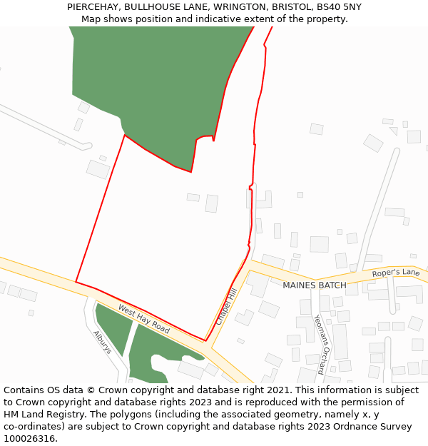 PIERCEHAY, BULLHOUSE LANE, WRINGTON, BRISTOL, BS40 5NY: Location map and indicative extent of plot