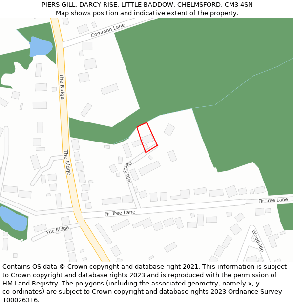 PIERS GILL, DARCY RISE, LITTLE BADDOW, CHELMSFORD, CM3 4SN: Location map and indicative extent of plot