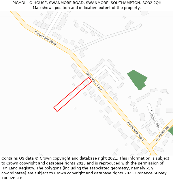 PIGADILLO HOUSE, SWANMORE ROAD, SWANMORE, SOUTHAMPTON, SO32 2QH: Location map and indicative extent of plot