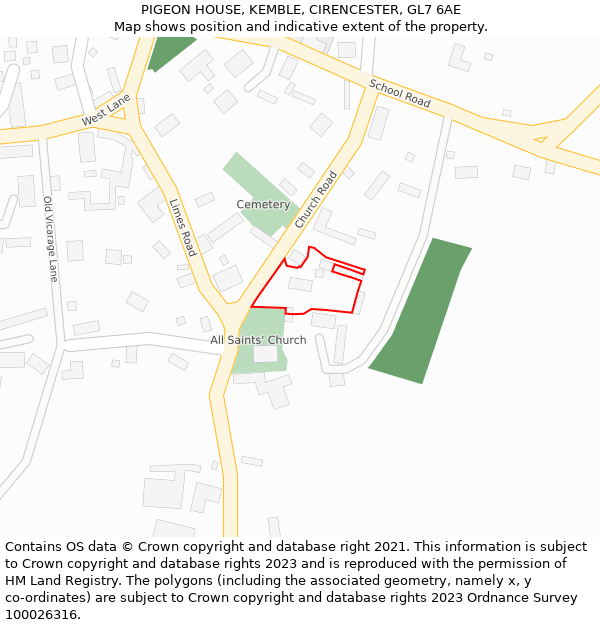 PIGEON HOUSE, KEMBLE, CIRENCESTER, GL7 6AE: Location map and indicative extent of plot