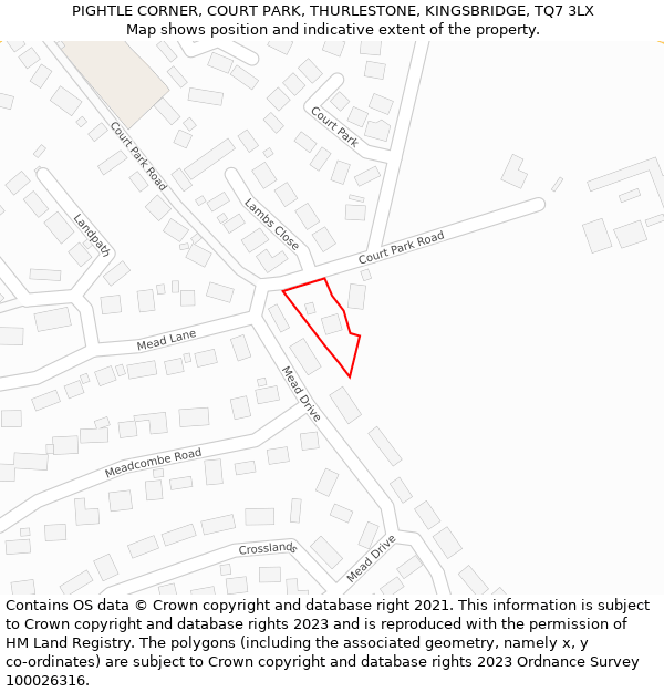 PIGHTLE CORNER, COURT PARK, THURLESTONE, KINGSBRIDGE, TQ7 3LX: Location map and indicative extent of plot
