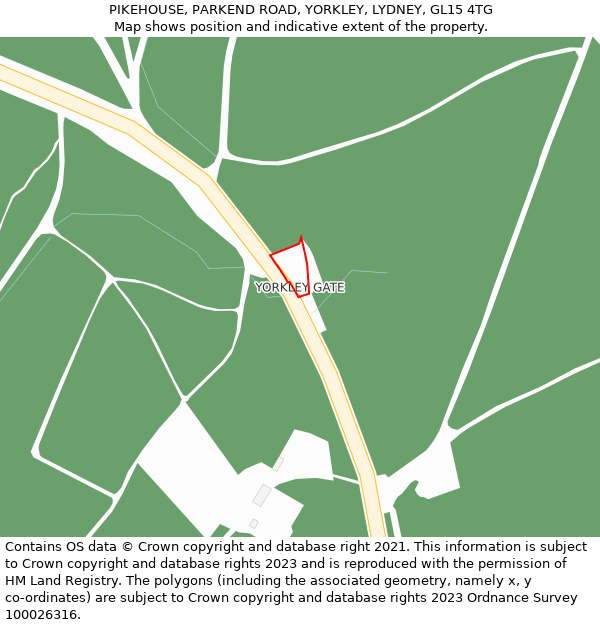 PIKEHOUSE, PARKEND ROAD, YORKLEY, LYDNEY, GL15 4TG: Location map and indicative extent of plot