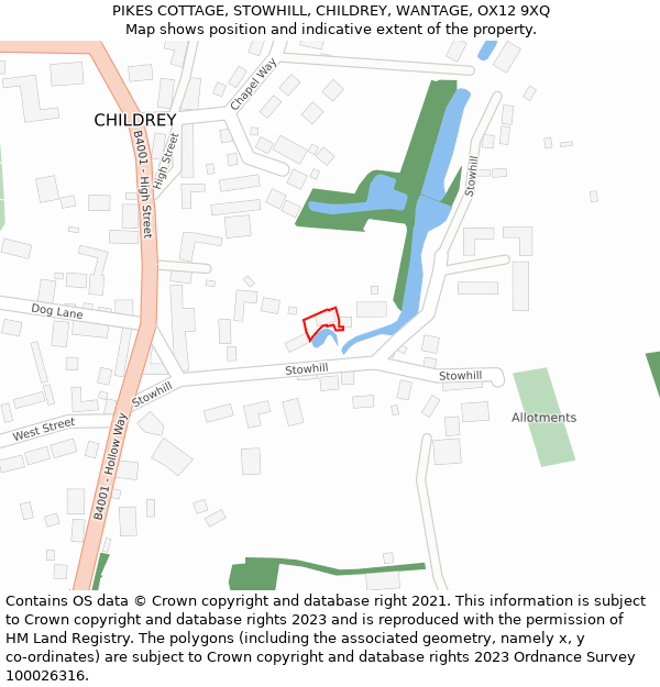 PIKES COTTAGE, STOWHILL, CHILDREY, WANTAGE, OX12 9XQ: Location map and indicative extent of plot
