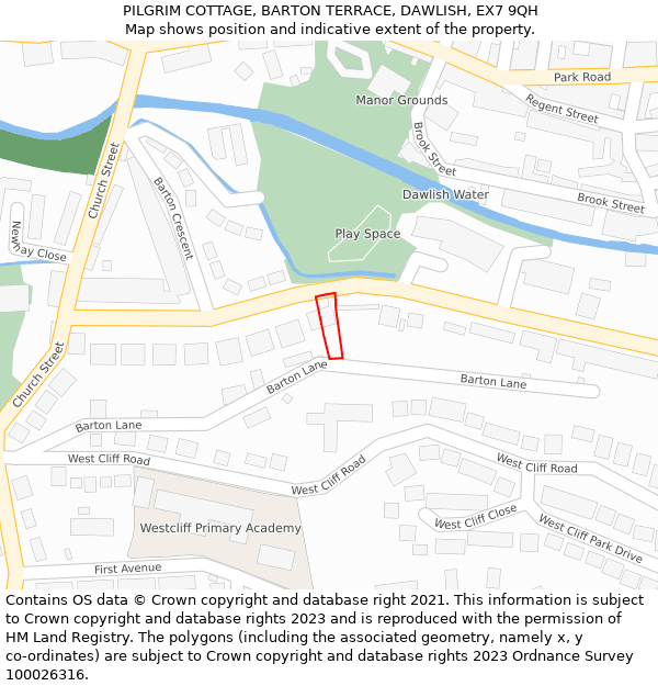PILGRIM COTTAGE, BARTON TERRACE, DAWLISH, EX7 9QH: Location map and indicative extent of plot