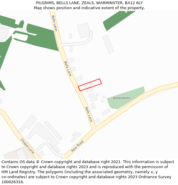 PILGRIMS, BELLS LANE, ZEALS, WARMINSTER, BA12 6LY: Location map and indicative extent of plot